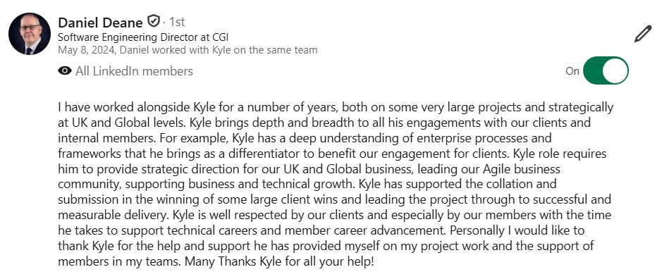 LinkedIn recommendation from Daniel Deane
