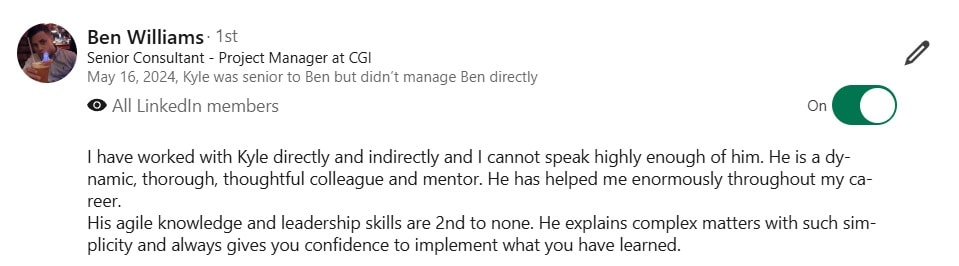 LinkedIn recommendation from Ben Williams